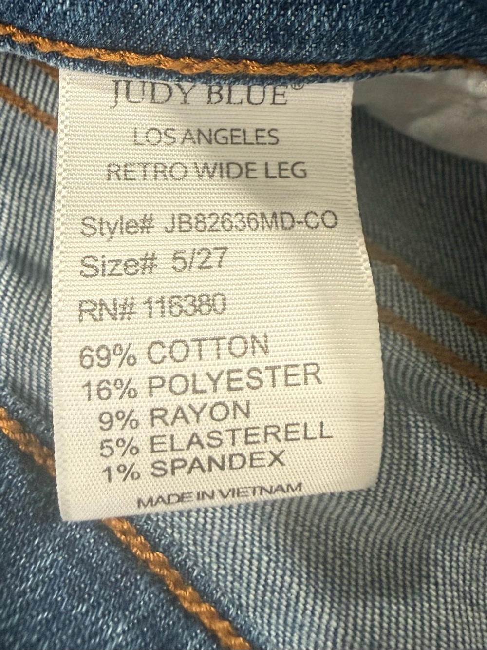 Judy Blue Retro Wide Leg Jeans – Stretch Medium Wash Blue Denim Women’s 5/27 - Picture 7 of 8